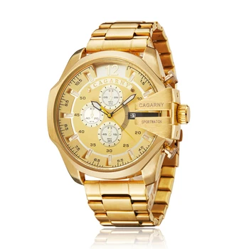 Cagarny Relógio Masculino Melhores Marcas De Relógios De Luxo Homens Relógios De Aço Inoxidável Dourado Militar Relógio De Pulso Grande Mostrador Do Relógio Masculino Presente