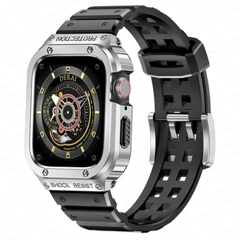 Caixa de Aço inoxidável+pulseira de silicone Para Apple Faixa de Relógio de 45mm 44mm 44 mm iwatch 4 5 SE 6 Capa pulseira apple assistir a serie 7 45mm