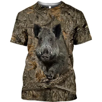 Camuflagem da caça de animais de javali 3D T-shirt de verão de lazer dos homens T-shirt da moda de rua das mulheres camisola de manga curta jaqueta