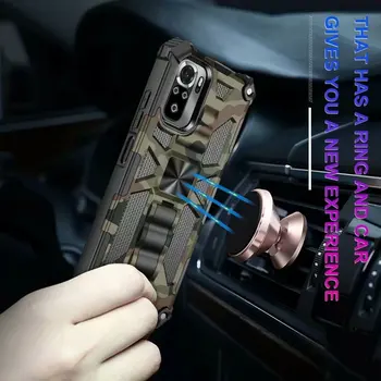 Camuflagem militar, à prova de Choque Armadura de Caso Para o Xiaomi Redmi Nota 10 Pro MAX Observação 10S Tampa Magnética Stand da caixa do Telefone