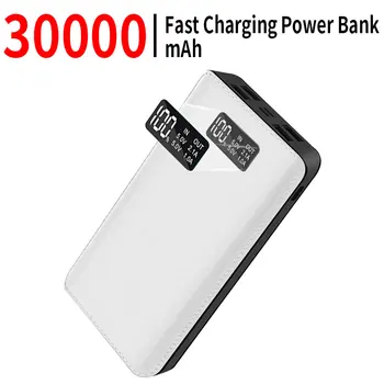 Carregamento rápido e Banco de Energia Portátil 30000mAh Carregador 4USB Display Digital Bateria Externa para iPhone MI PD 3.0