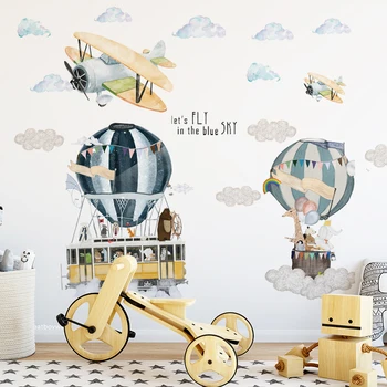 Cartoon de balão de ar Quente Adesivos de Parede para quartos de Crianças do Berçário Quarto Vinil Auto-adesivo Adesivos de Parede de Avião Autocolante de Decoração de Casa