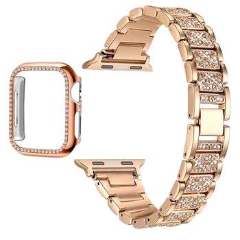 Caso + Bling, alça para Apple faixa de Relógio de 40mm 44mm 41 45 38 42 mm 40 mm de Diamante com pulseira de Metal iWatch série 7 6 se 54321