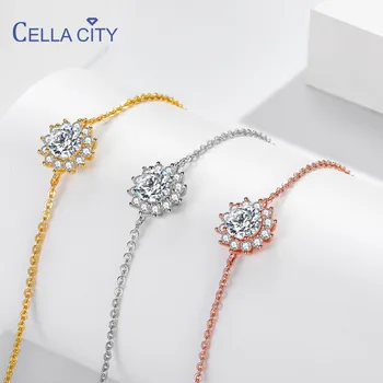 CellaCity Meninas Pulseira de Prata 1 ct Criado o Diamante de Girassol Cadeia de Pulseiras de Ouro, do Ouro de Rosa do Clássico Simples Presente Para Estudante