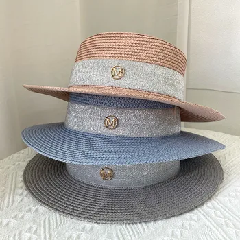 Chapéu de sol de chapéu de palha amarelo de prata de tecido elástico acessórios de praia tipo mulher do chapéu de palha do Chapéu de verão para homens e mulheres 2022