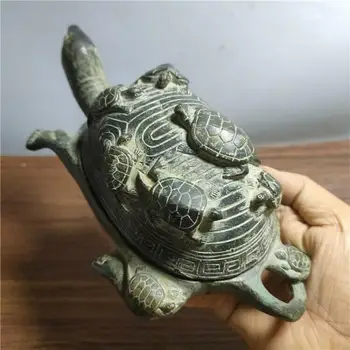 China Bronze Antigo Longevidade Tartaruga Dar Nascimento 9 Filhos Auspicioso Ornamentos