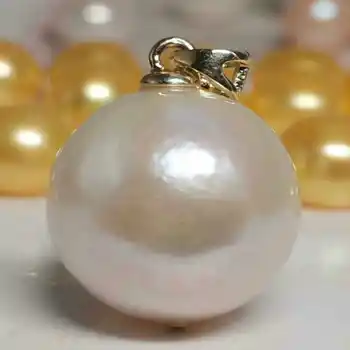 Clássico Natural 16mm redondo branco pérola shell ouro 14k colar de Cura Charme Reiki Novo Zodíaco Amuleto Homens Prata Cristal de Aço