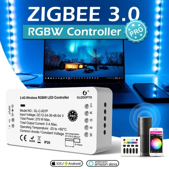 Controlador LED Zigbee 3.0 DC12-54V Smart Home Pro LED RGBW Tira Controlador de Trabalhar Com Smartthings Conbee de Voz Remoto Controle