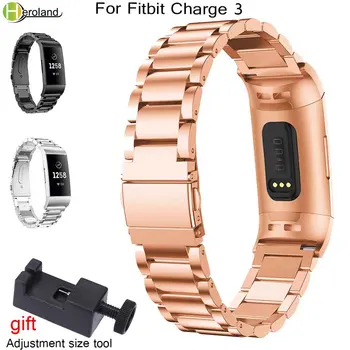 correia de relógio para o Fitbit Carga 3 Banda de Aço Inoxidável, Pulseira de substituição do esporte de luxo metal Inteligente faixa de relógio bracelete pulseira
