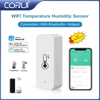 CORUI Tuya Thermohygrometer Sensor wi-Fi Mini Temperatura interna E Umidade Sensor Inteligente de Trabalho em Casa Com Alexa Inicial do Google 
