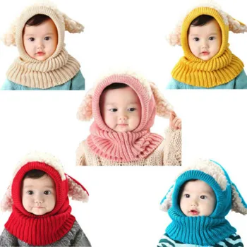 Crianças de Criança de Bebê Meninas Meninos Ouvido Chapéu, Lenço de Bebê Garoto de Lã Quente Bonito Beanies Inverno Quente Bonés, Lenços de Acessórios 6-36M
