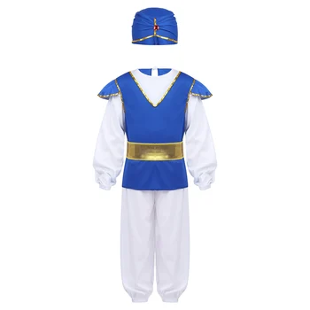 Crianças Meninos Arabian Prince Traje de Roupa Tops com Calças Cinto de Chapéu Definido para o Halloween Vestir de Cosplay Carnaval Festa Temática de Roupa
