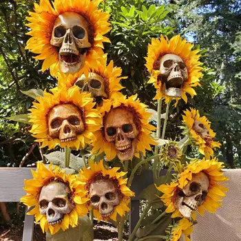 Crânio de Girassol Halloween Assustador Decoração Casa E Jardim Horror Artificial Ornamento da Flor para Casa Quintal Deco Exterior Calavera