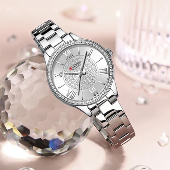 CURREN de alto Luxo da Marca Mulheres de Quartzo Relógios de pulso Pulseira Impermeável Senhoras Moda, Relógio com Pulseira de Aço Inoxidável