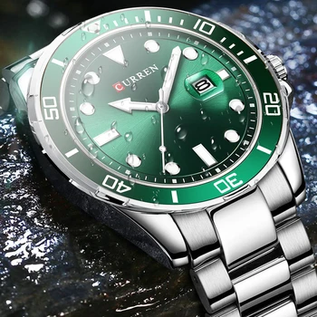 Curren Design Clássico Verde de Aço Inoxidável Face do Relógio para Homens Moda Quartzo Relógios Mens Impermeável Montre Homme Masculino Relógio