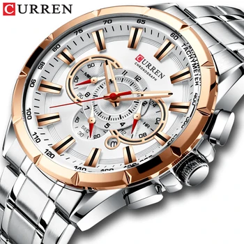 CURREN Desporto Relógios de Homens de marcas de Luxo Relógio de Quartzo do Aço Inoxidável Cronógrafo de Grande Mostrador do relógio de Pulso com Data de Relógio Masculino