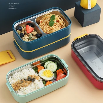 De Aço inoxidável caixa de bento de estilo japonês, micro-ondas crianças lancheira para a Escola de pequeno-Almoço caixas de Armazenamento de Alimentos, Manter-se Aquecido Contentores