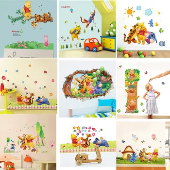 De desenhos animados Winnie the Pooh e amigos adesivos de parede para quartos dos miúdos adesivos decorativos de parede de pvc arte papel de parede do Berçário de Decoração de quarto