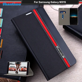 De luxo, capa de Couro PU Para Samsung Galaxy M31S Flip Case Para Samsung Galaxy M31S Caso de Telefone de TPU Macio de Silicone Tampa Traseira