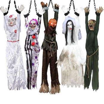 Decoração De Halloween Brinquedos Elétricos De Ferro Da Cadeia De Palhaço Suspensão Fantasma Zumbi Brilhante Brinquedo De Som Haunted House Party Decor Pingente