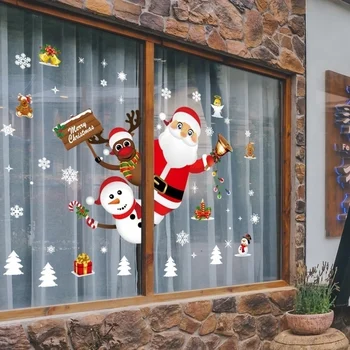 Desenhos animados de Natal Adesivos para a Janela Mostrar Removível Papai noel Boneco de neve Decoração de Casa de Decal Adesivo PVC Ano Novo Mural de Vidro