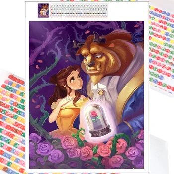 Diamante Pintura dos desenhos animados de Disney da Beleza e da Besta 5D DIY de Arte Flor de Rosa Mosaico, Bordado Cheio de Broca Decoração da Casa da Criança de Presentes