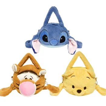 Disney Anime De Desenho Animado Stitch Urso Pooh Tigrão Do Brinquedo Do Luxuoso Bonito Saco De Ombro Messenger Bag Macio Recheado De Pelúcia Bolsa Dom Crianças