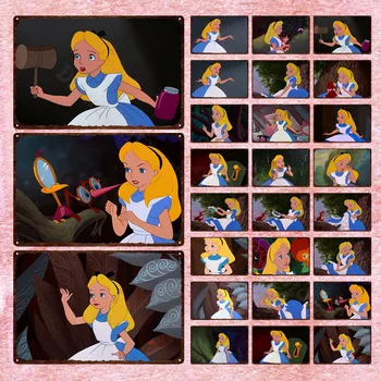 Disney Metal Sinais De Alice No País Das Maravilhas Clássico De Animação Da Disney Filme De Metal Cartaz Pequena Princesa Estanho Placa De Sinal De Decoração De Casa