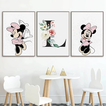 Disney Mickey Mouse e letra da Tela de Pintura Cartoon Cartaz Impressão Cuadros Arte de Parede estilo Nórdico Imagem para Decoração de Quarto de Crianças