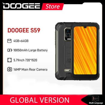 DOOGEE S59 Robusto Telefone 10050mAh Super Bateria do Smartphone 4GB+64GB telefone Móvel IP68/IP69K 2W Volume Alto Falante Celular