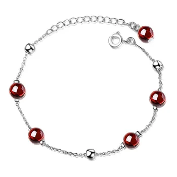 Elegância Vermelho Da Romã Pedras Bracelete Para As Mulheres, Menina Senhora Casamento, Presente De Aniversário 925 Jóias De Prata
