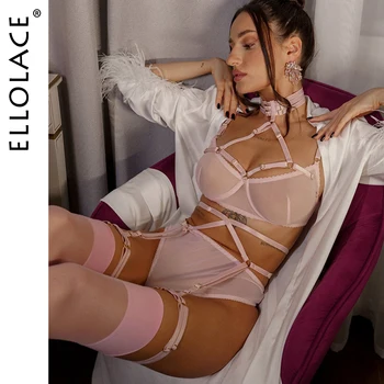 Ellolace Sensual De Lingerie De Luxo Transparente Fantasia Cueca Senhoras Erótico Íntimo De Uma Mulher Sexy Rígido De Sutiã E Calcinha 5 Peças-Conjuntos De
