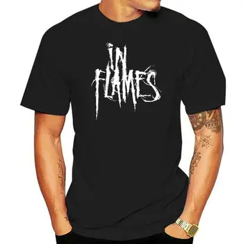Em Chamas, a T-Shirt de Banda de Metal sueca de Manga Curta Preto Tee Homens T-Shirt de Impressão Algodão de Manga Curta T-shirt 100% Algodão