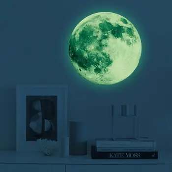 Estética 3D Brilho Luminoso No Escuro, A Lua Parede Adesivo Removível de Decoração de Etiqueta Fluorescente da Sala de Casa