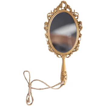 Europeu-Estilo Vintage Portátil de Ouro da Princesa Espelho para Maquiagem de Mão rodada Espelho Família Espelho de Vestir
