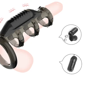 Extensor peniano Estimulador ponto G Bullet Vibrador Cock Ring da Luva Reutilizáveis Pau Glande Tampa Alargamento Brinquedos Para Homens вибраторы