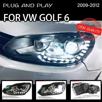 Farol Para VW Golf 6 MK6 2009-2012 Carro автомобильные товары LED DRL Hella 5 Xenon Len Hid H7 VW Golf6 Acessórios do Carro
