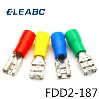 FDD2-187 Feminino Elétricos Isolados Crimpagem de Terminais para 16-14 AWG Conectores de Cabo, Conector de Fios 100PCS/Pack FDD2-187 FDD