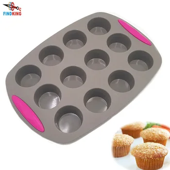 FINDKING Rodada Muffin Copo de 12 Buracos de Silicone Sabão Cookies Cupcake Bakeware Mini Bolo Pan Bandeja de Molde Home DIY Bolo Assar Ferramenta de Molde