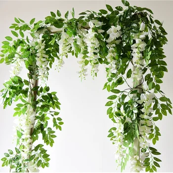 Flores Artificiais Videira Garland Wisteria Seda Artificial De Vime Pendurada Flores De Casamento Romântico Arco Decoração Falso Plantas Ivy