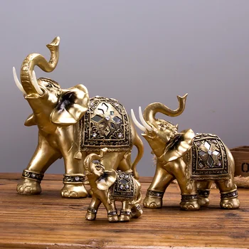 Fortuna elefante ornamentos Europeus para casa decorações de sala de estar, varanda armário do vinho mobiliário auspicioso de Ouro Elefante resina