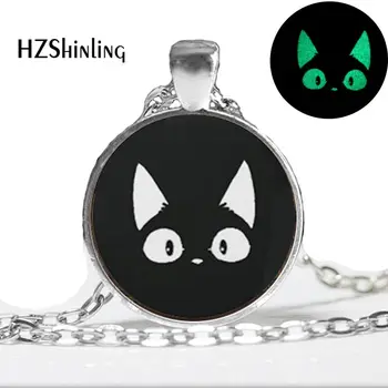 Gato preto Brilhante Colar Pingente de chihiro CoSPLAY arte em vidro foto brilham no escuro colar