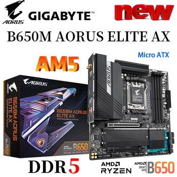 GIGABYTE B650M AORUS ELITE AX Novo Micro-ATX AMD B650 DDR5 6600(OC) MHz M. 2 USB3.2 128G Wi-Fi gratuito 6E Soquete EM5 Ryzen CPU, placa-Mãe