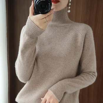 Gola suéter de Cashmere do inverno das mulheres, cashmere jumpers de malha feminina manga longa grossa solta pulôver