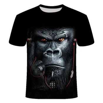 Gorila 3D rua impresso T-shirt masculina, gola redonda, casual camisa de manga curta, confortável e na moda, hip-hop, novo
