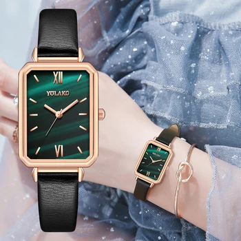Gradiente De Onda De Água Retro Mulheres Relógios De Moda Requintada Quartzo Verde Vintage De Couro Relógio De Pulso Simples E Pequenos Feminino Relógio