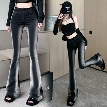 Gradiente Irregular Jeans Primavera, Outono, em 2022, o coreano Moda das Mulheres de Carga Calças Largas Harajuku Feminino Roupas de Cintura Alta