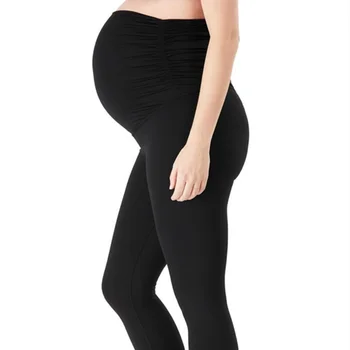 grávida de roupas de maternidade calças de algodão cintura dobre maternidade leggings barriga cortada calças de roupas de maternidade para mulheres grávidas