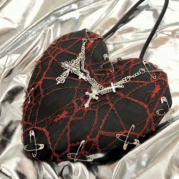 HAEX Y2K Goth Saco de Mulheres 2022 Tendência de Moda Aleatório Cruz Laço de teia de aranha em Forma de Coração E Menina Saco de Ombro Harajuku Bolso Mujer