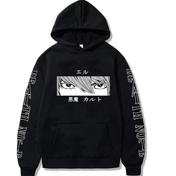 Harajuku Death Note Unisex Hoodies Anime Japonês L Lawliet Diabo Olho Impressão Homens de Capuz de Moletom Diário Casual Streetwears